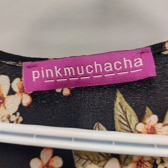 PINK MUCHACHA Floral Kimono Cardigan open front asymmetrical flowy made Quebec - Picture 2 of 3